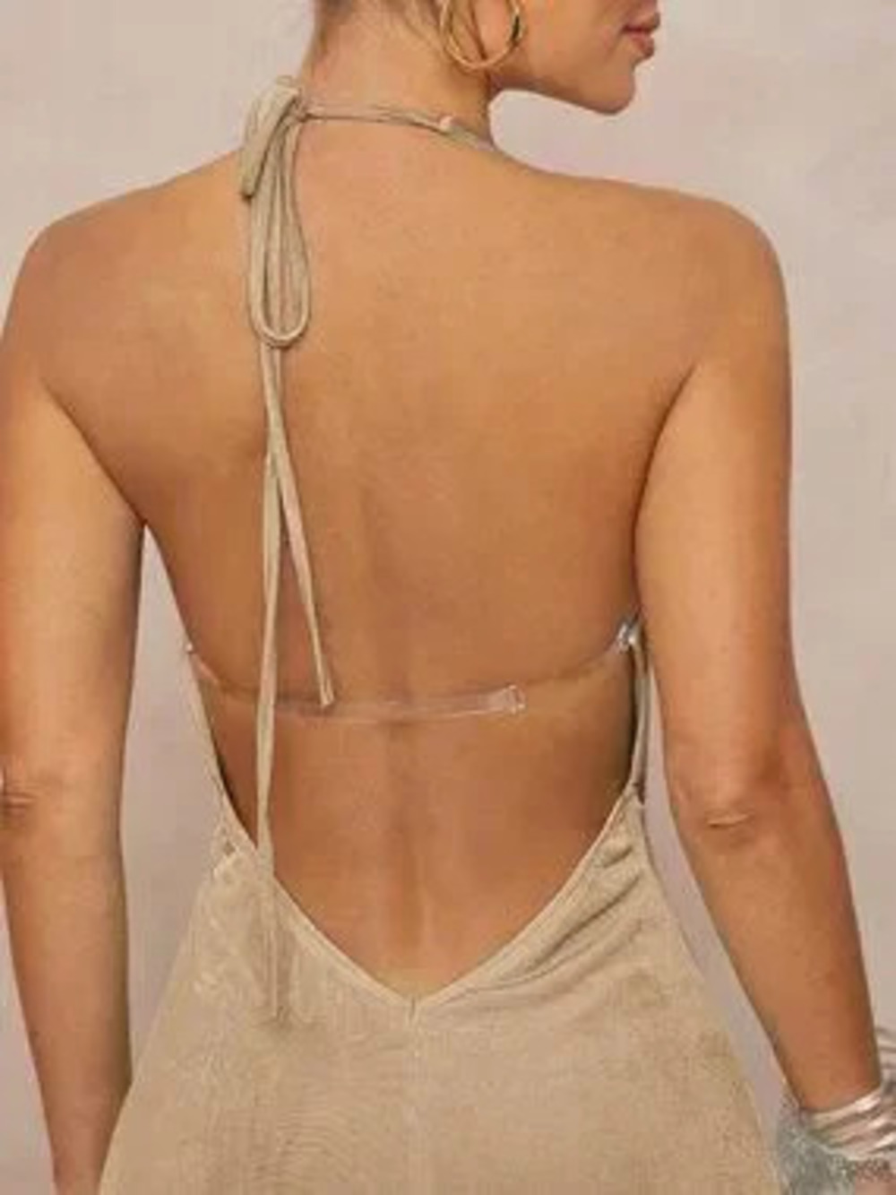 ZARA Apricot Sexy Women's Backless Cut Out Metallic Bodycon Dress